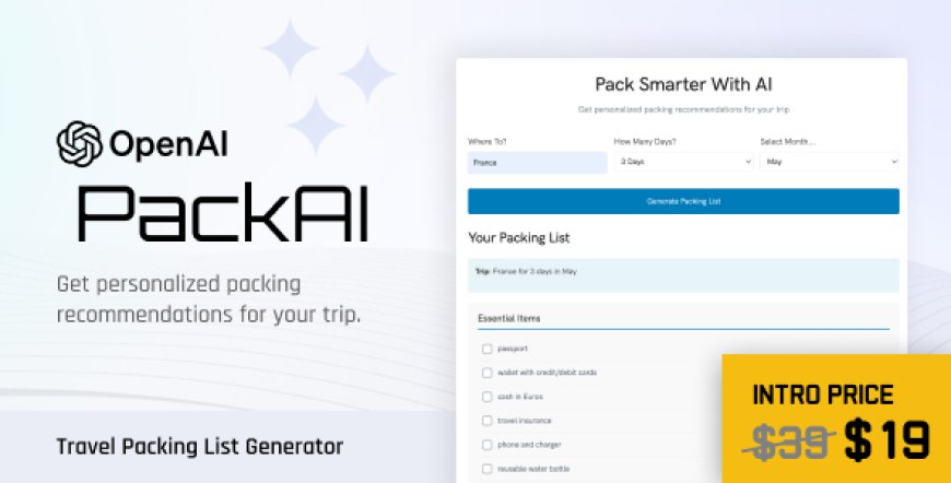 PackAI v1.0.0 - Travel Packing List Generator for WordPress